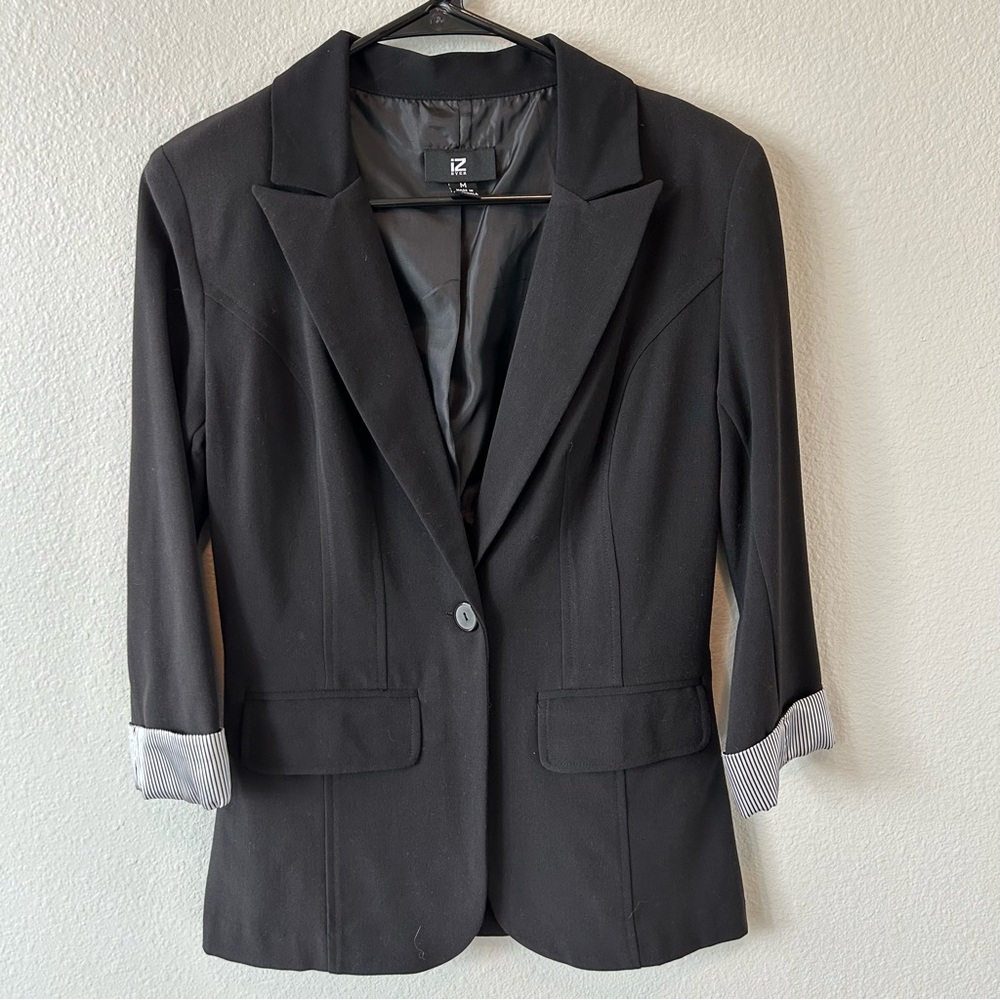 Iz Byer Black Blazer with Striped Cuffs
